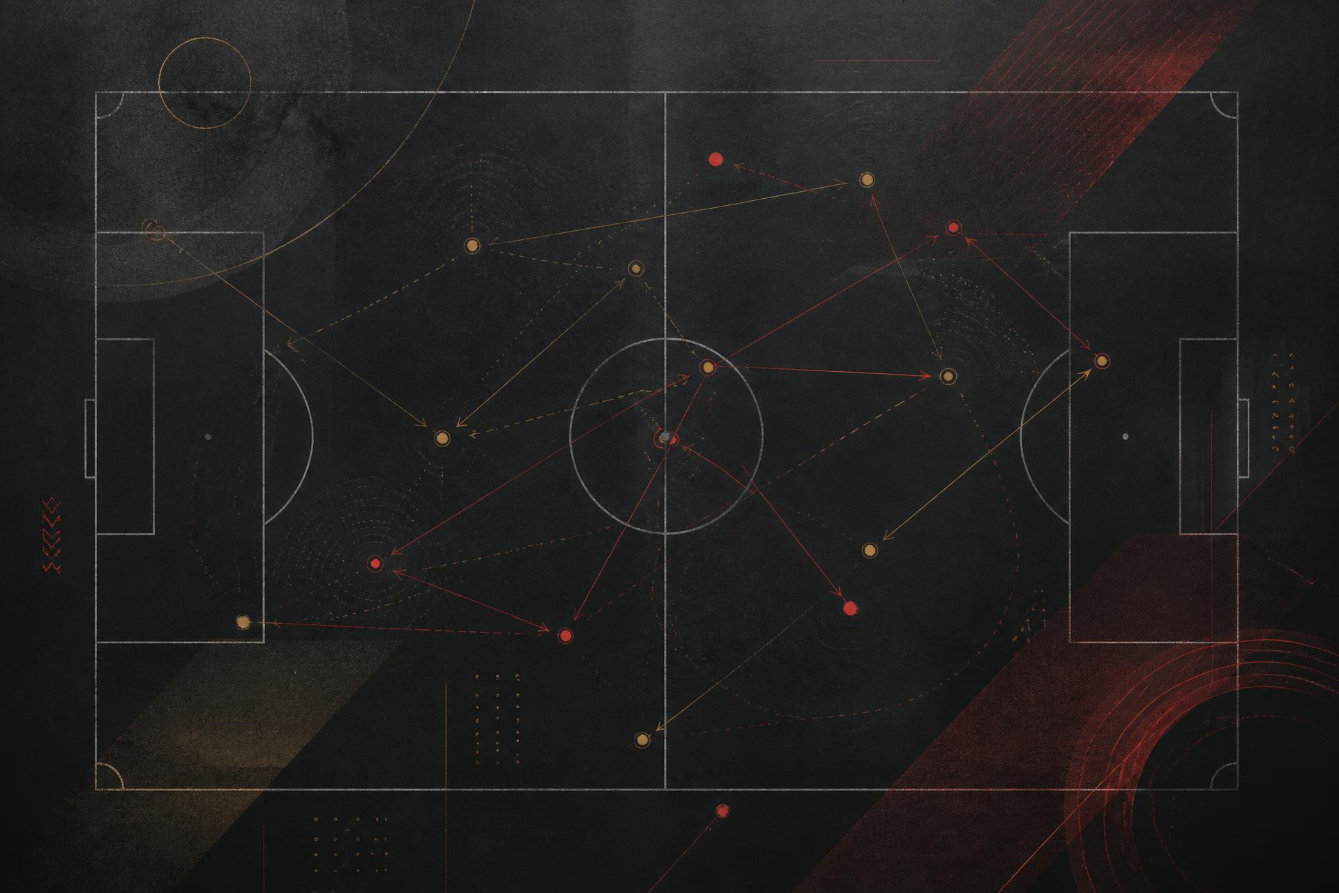Grafica tattica astratta con linee di campo e vettori di gioco